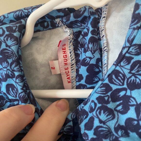 Kayce Hughes Size 2 Toddler Girl Dress Blue Floral Print with Peter Pan collar - Picture 2 of 2